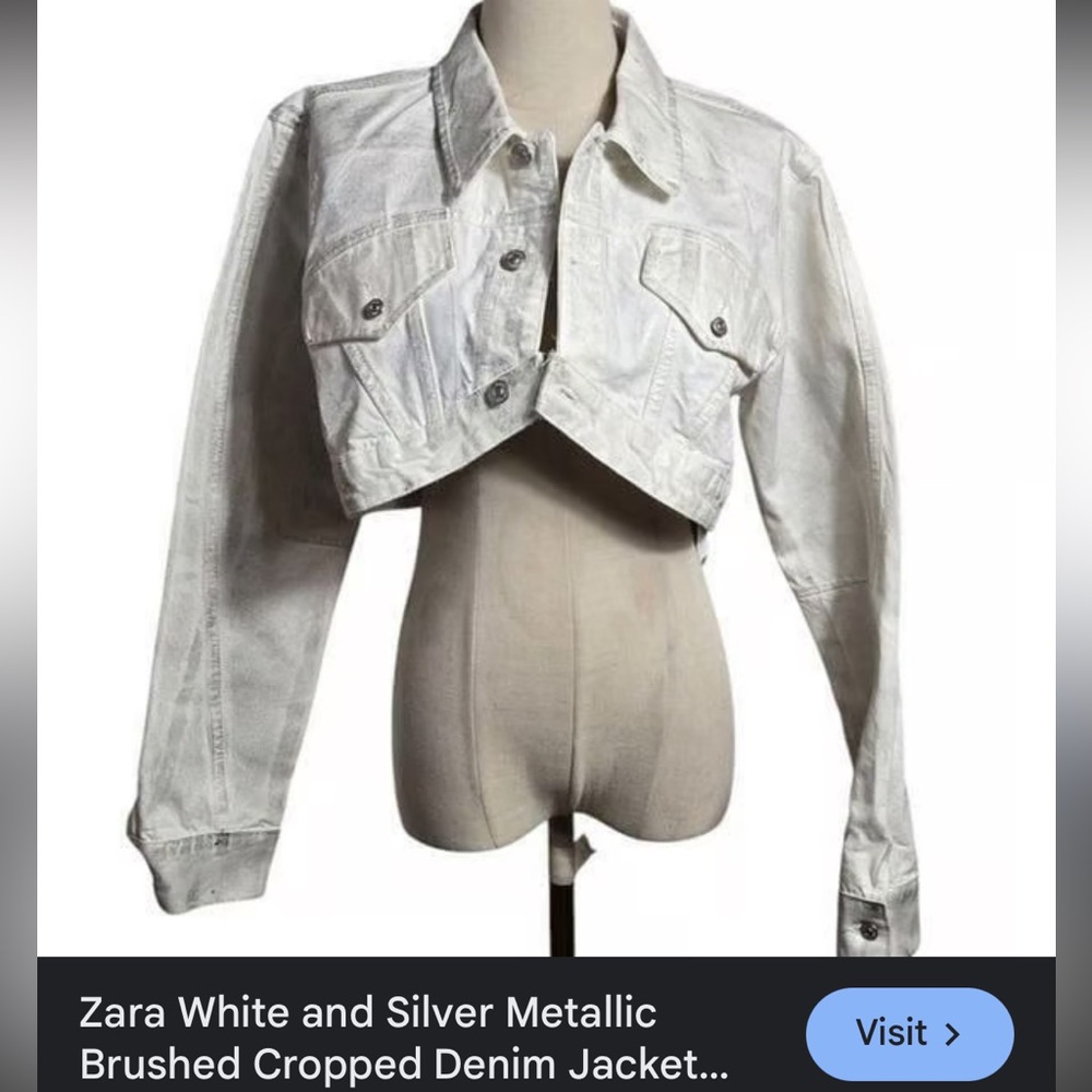 Zara white/silver metallic Cropped Jean Jacket!!